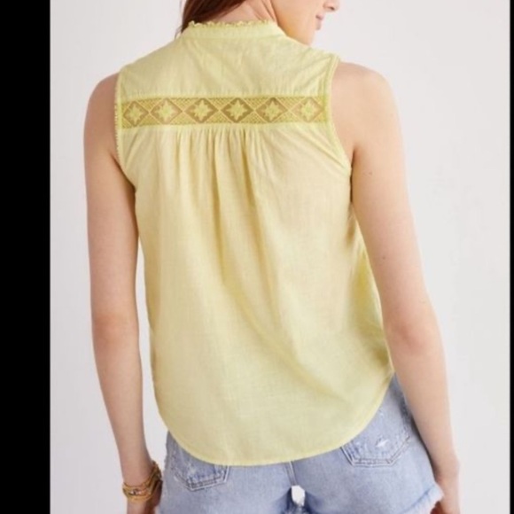 Anthropologie lace neon yellow button down tank xs - Picture 3 of 6